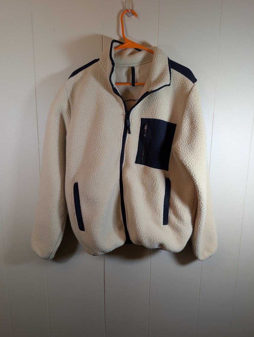 FABLETICS Explorer Full Zip Sherpa Fleece Jacket Men's M Cream Black Gorpcore